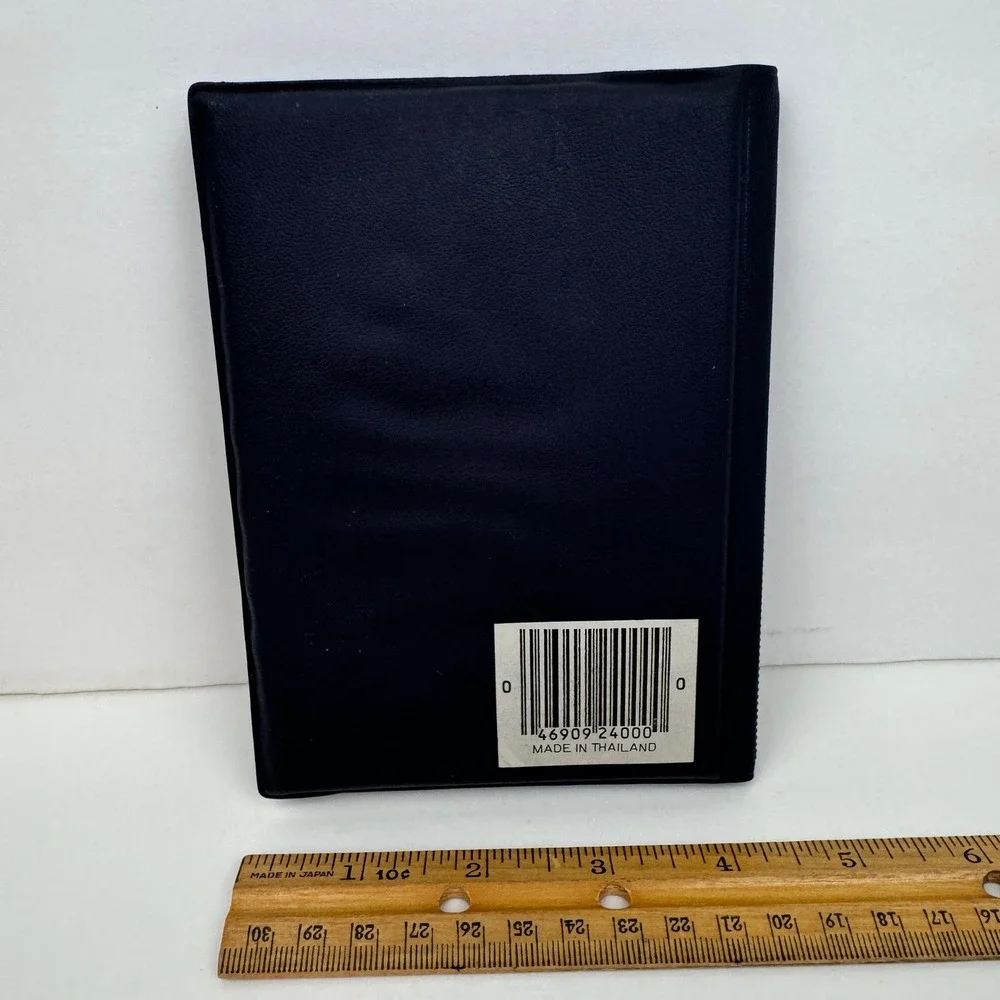 Small Vtg Dark Navy Blue Faux Leather Photo Pic Album Gold Accents